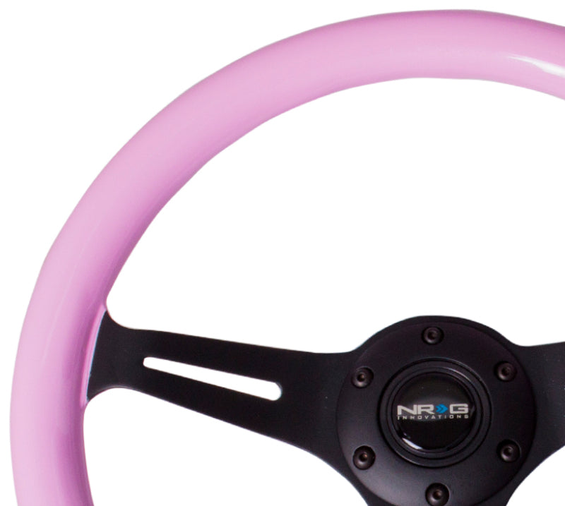 Load image into Gallery viewer, NRG Classic Wood Grain Steering Wheel (350mm) Solid Pink Painted Grip w/Black 3-Spoke Center
