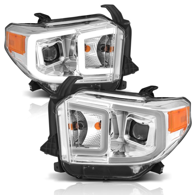 Load image into Gallery viewer, ANZO 14-17 Toyota Tundra Plank Style Projector Headlights Chrome w/ Amber
