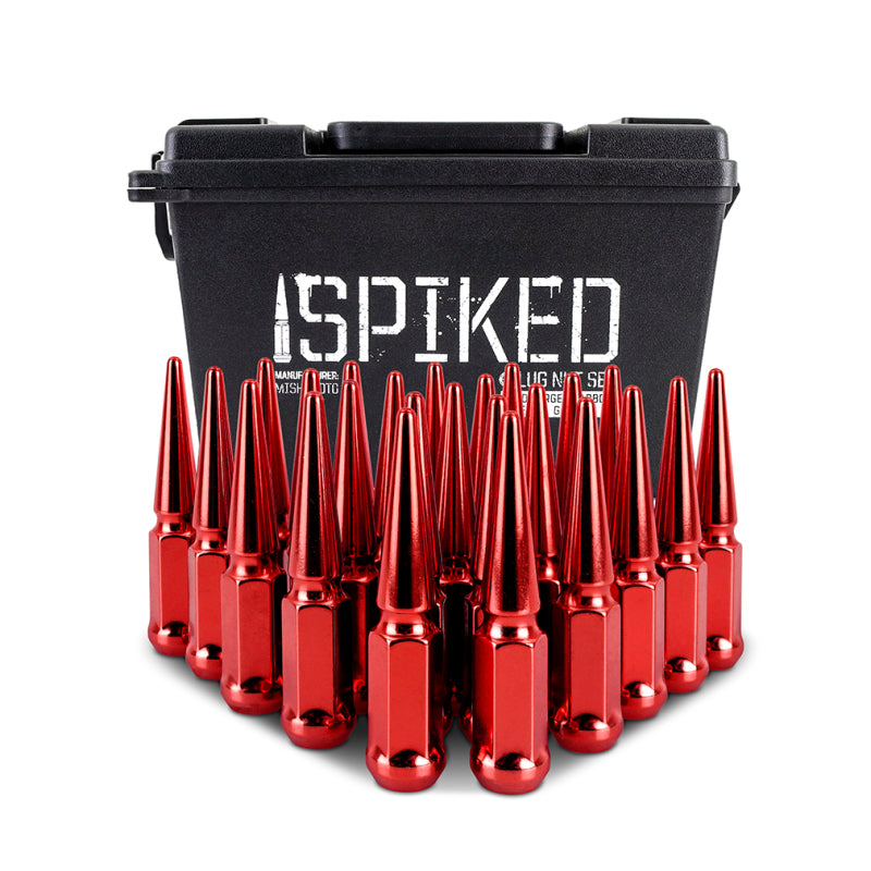 Load image into Gallery viewer, Mishimoto Mishimoto Steel Spiked Lug Nuts M14 x 1.5 24pc Set Red
