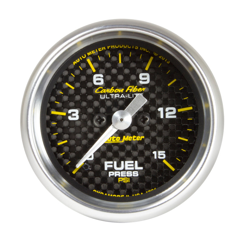 Load image into Gallery viewer, Autometer Carbon Fiber 52.4mm Full Sweep Electronic 0-15 PSI Fuel Pressure Gauge

