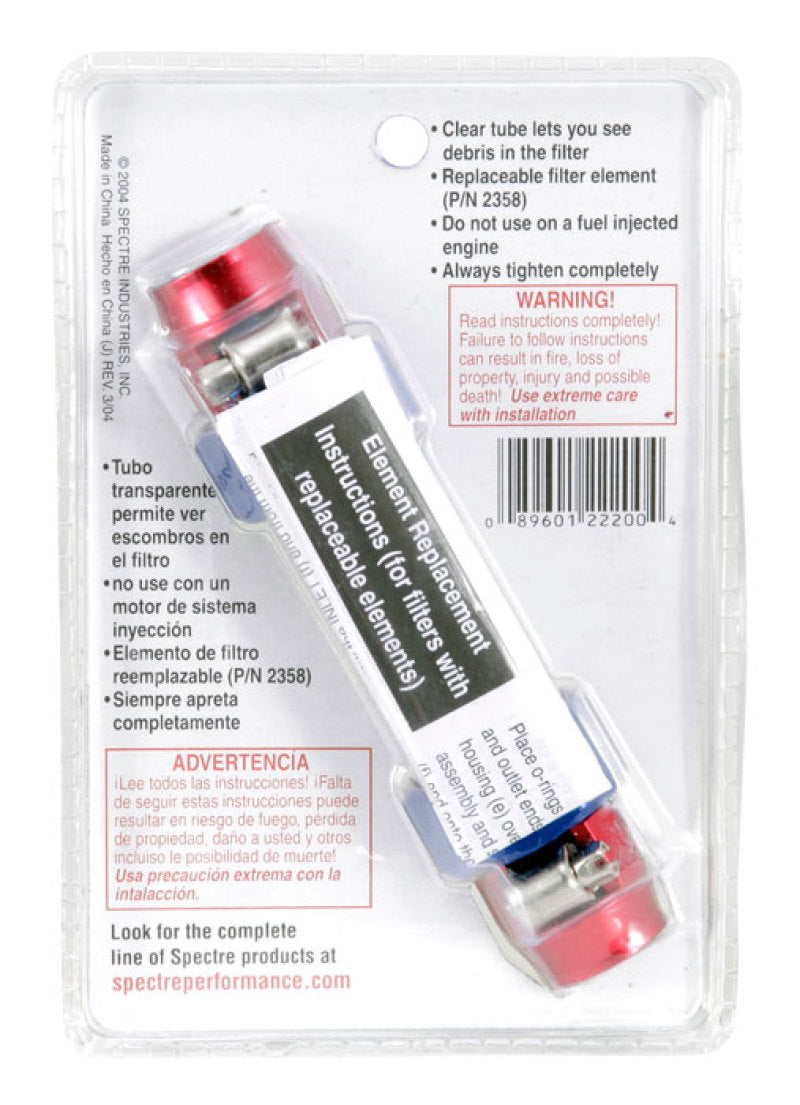 Load image into Gallery viewer, Spectre Pro-Plumbing Fuel Filter 3/8in. - Red/Blue
