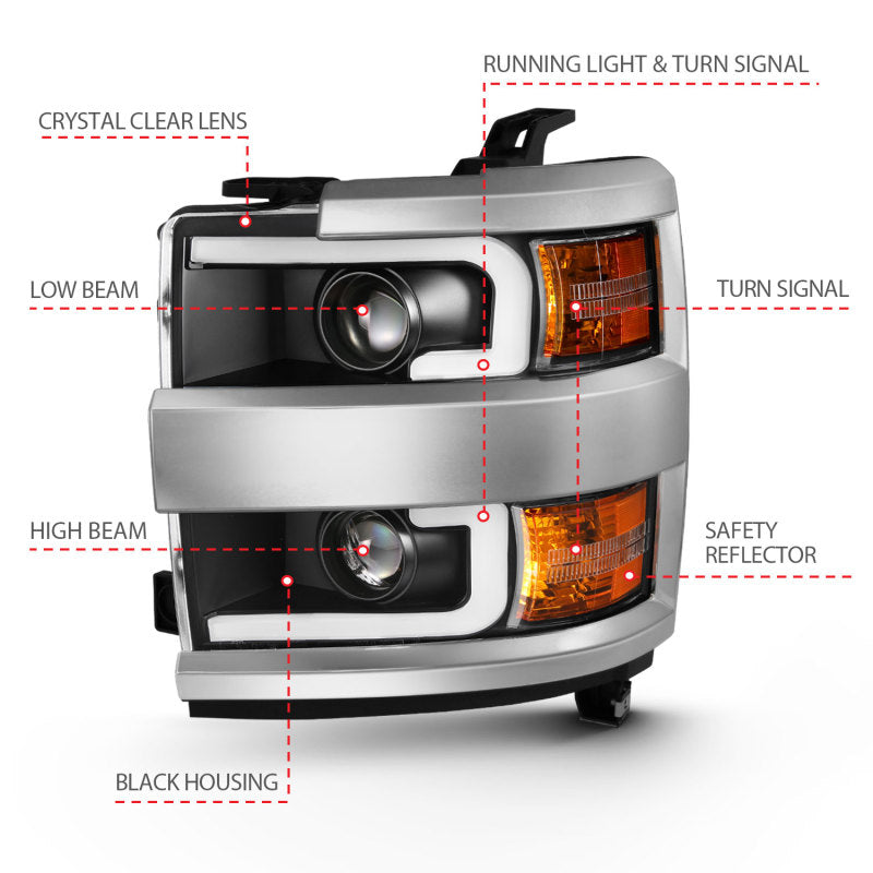 Load image into Gallery viewer, ANZO 2015-2016 Chevrolet Silverado Projector Headlights w/ Plank Style Design Black w/ Amber

