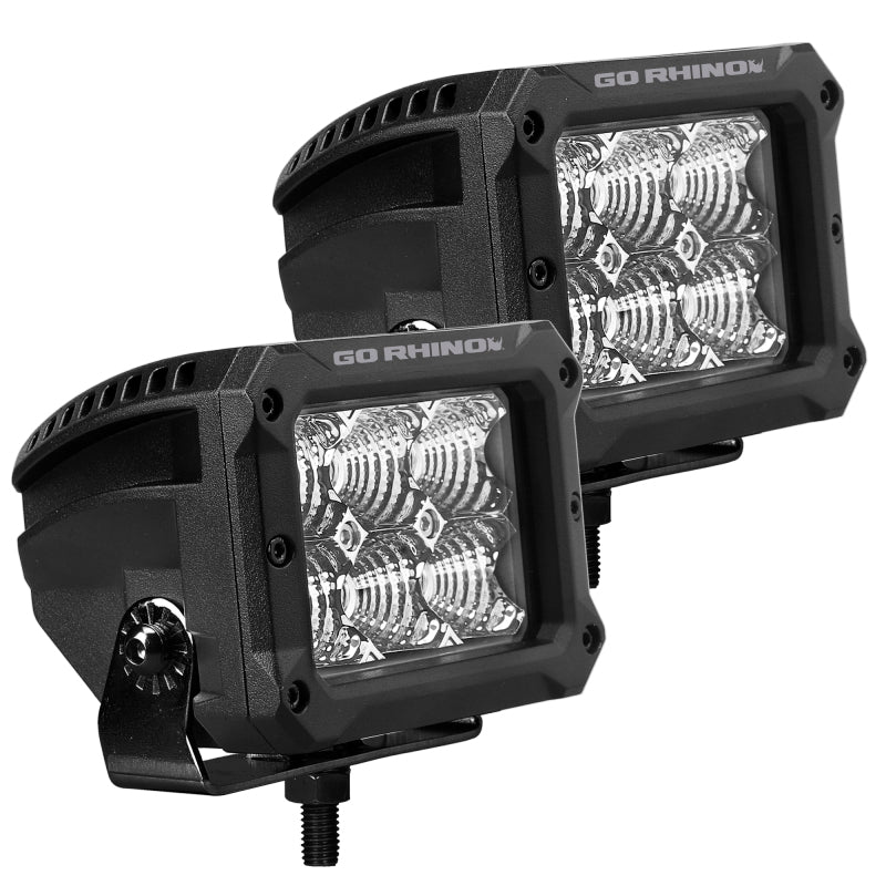 Load image into Gallery viewer, Go Rhino Xplor Bright Series Rectangle LED Flood Light Kit (Surface/Thread Std Mnt) 4x3 - Blk (Pair)
