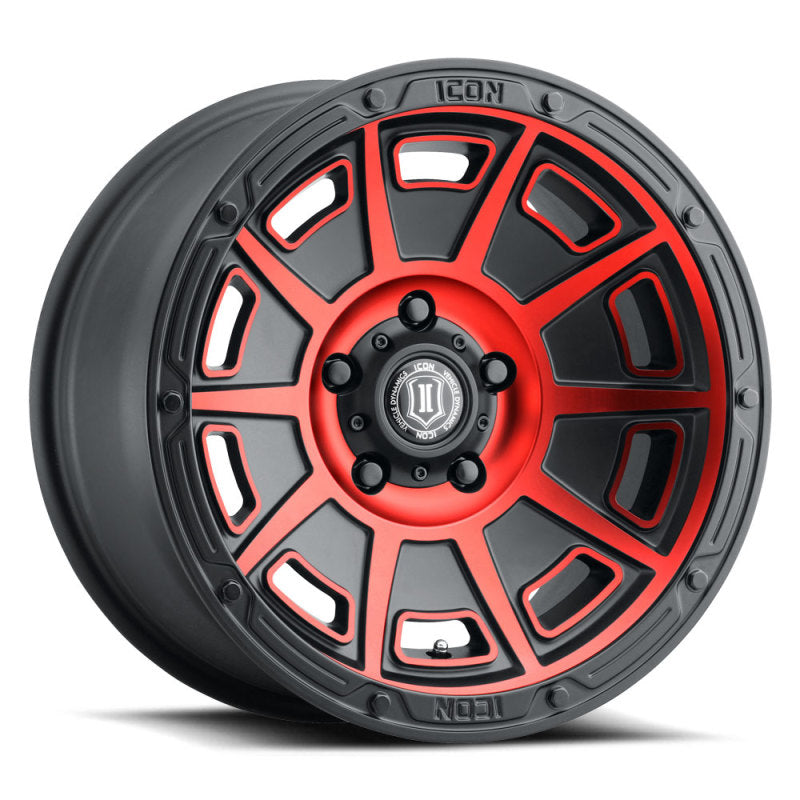 Load image into Gallery viewer, ICON Victory 17x8.5 6x135 6mm Offset 5in BS Satin Black w/Red Tint Wheel

