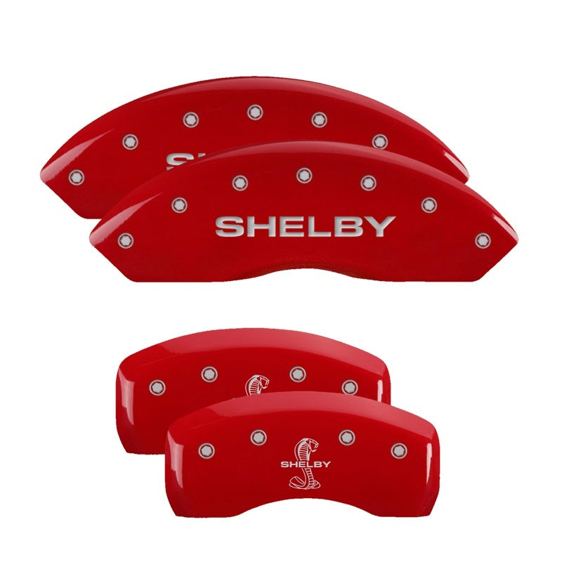 Load image into Gallery viewer, MGP 4 Caliper Covers Engraved Front &amp; Rear Mach 1 Red finish silver ch
