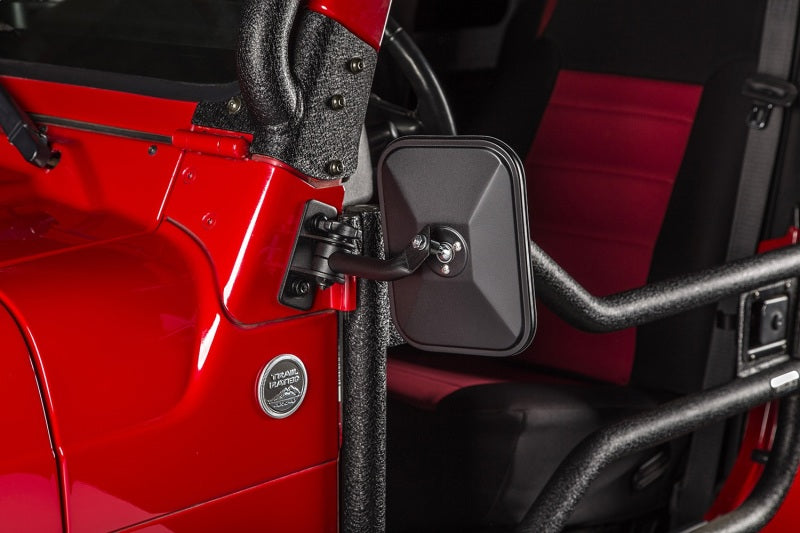 Load image into Gallery viewer, Rugged Ridge 97-18 Jeep Wrangler Textured Black Rectangular Stubby Trail Mirror Kit
