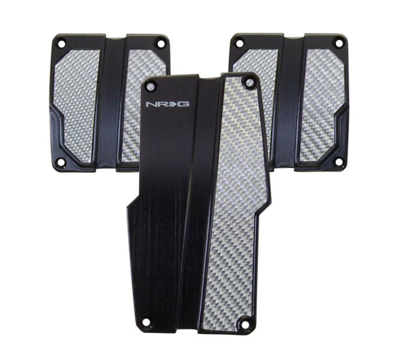 Load image into Gallery viewer, NRG Brushed Aluminum Sport Pedal M/T - Black w/Silver Carbon
