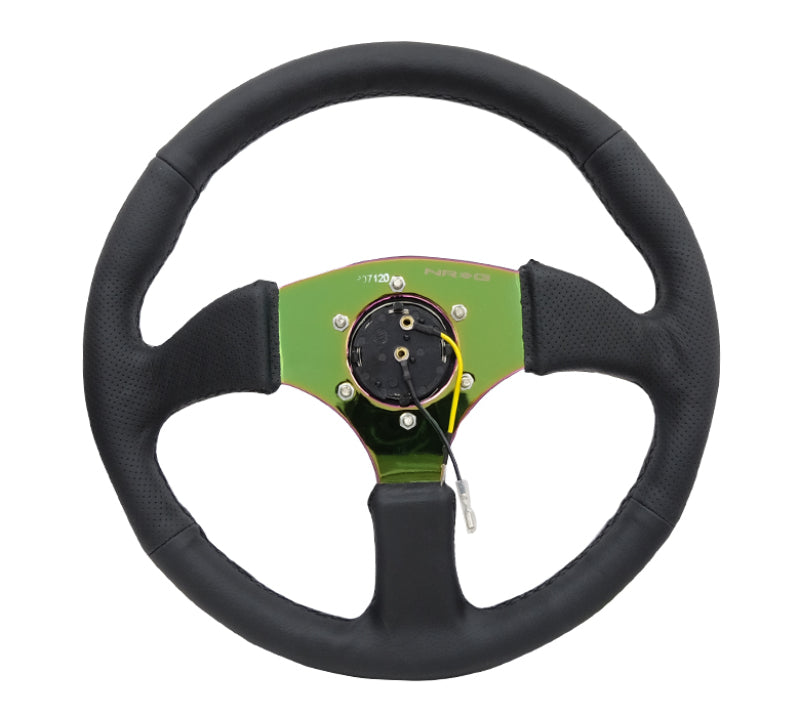 Load image into Gallery viewer, NRG Reinforced Steering Wheel (350mm / 2.5in. Deep) Leather Race Comfort Grip w/4mm Neochrome Spokes
