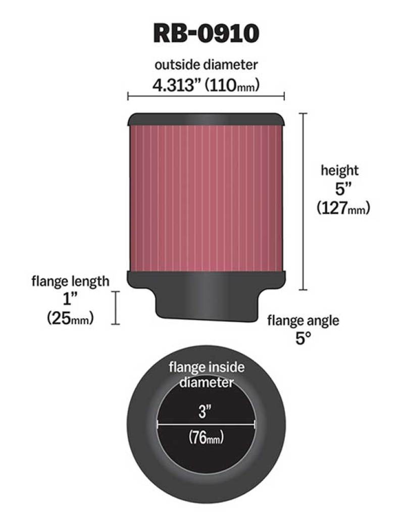 Load image into Gallery viewer, K&amp;N Universal Rubber Filter 3 inch 5 Degree FLG 4 1/2 inch OD 5 inch Height
