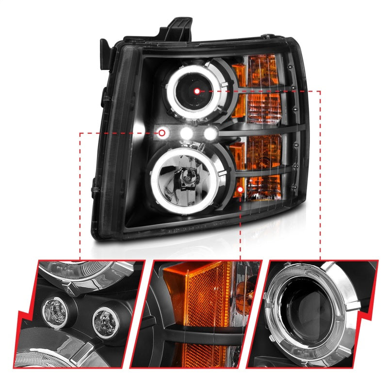 Load image into Gallery viewer, ANZO 2007-2013 Chevrolet Silverado 1500 Projector Headlights w/ Halo Black
