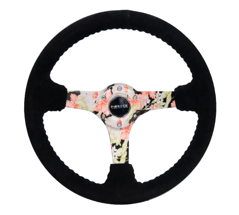 Load image into Gallery viewer, NRG Reinforced Steering Wheel (350mm / 3in. Deep) Blk Suede Floral Dipped w/ Blk Baseball Stitch
