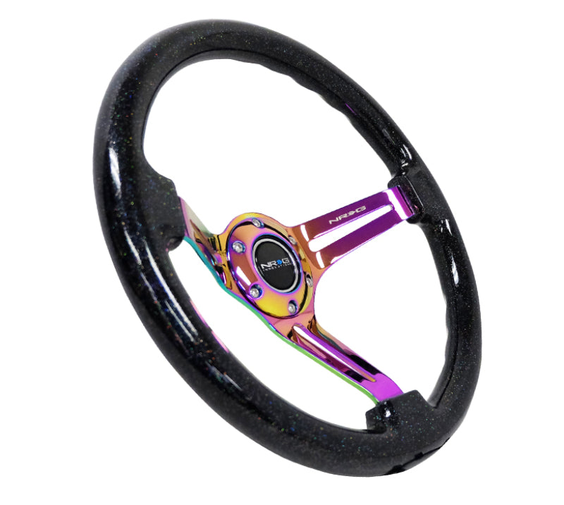 Load image into Gallery viewer, NRG Reinforced Steering Wheel (350mm / 3in. Deep) Blk Multi Color Flake w/ Neochrome Center Mark
