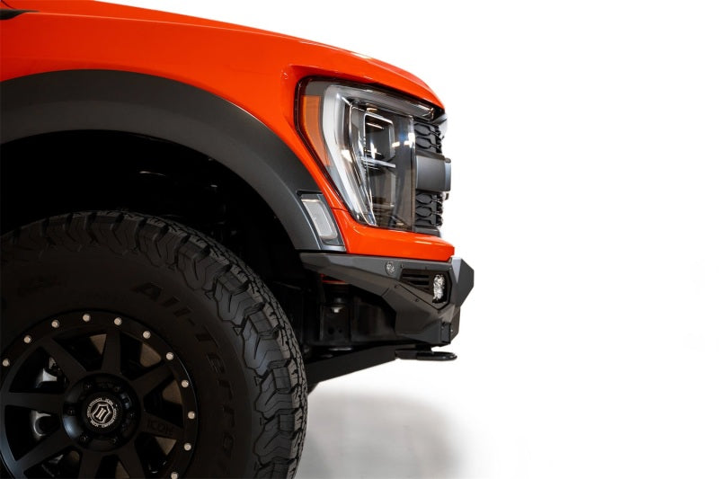 Load image into Gallery viewer, Addictive Desert Designs 2021+ Ford Raptor Bomber Front Bumper w/ 3 Baja Designs LP6 Light Mounts
