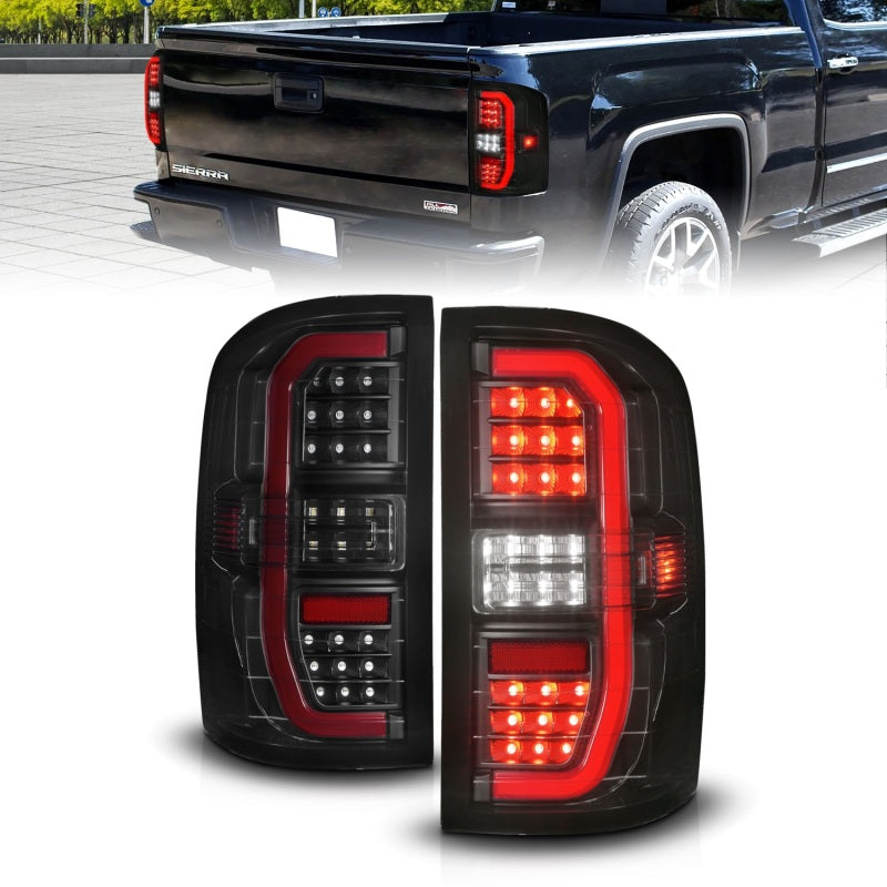 Load image into Gallery viewer, ANZO 14-18 GMC Sierra 1500 Full LED Taillights Black Housing Smoke Lens (w/C Light Bars)
