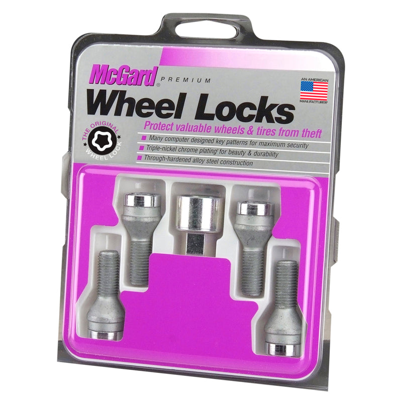 Load image into Gallery viewer, McGard Wheel Lock Bolt Set - 4pk. (Cone Seat) M14X1.5 / 17mm Hex / 27.5mm Shank Length - Chrome
