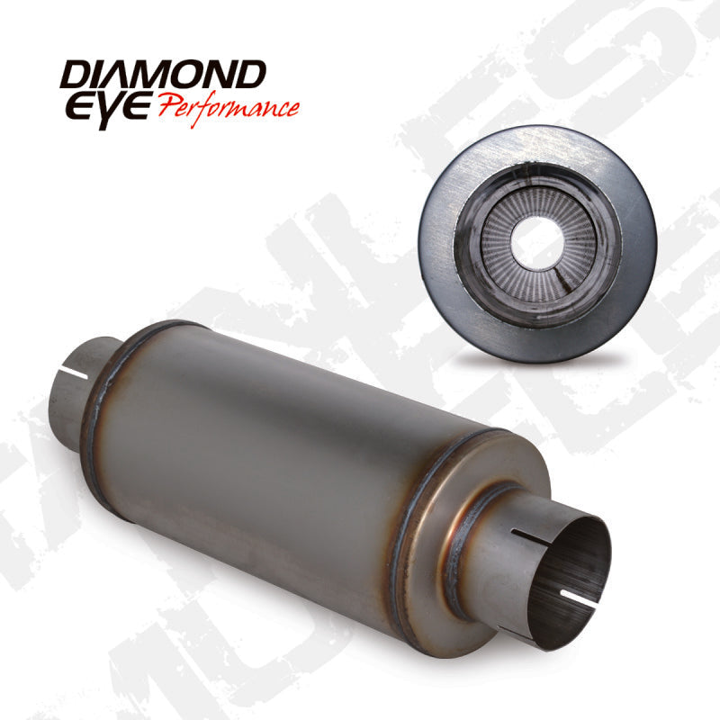 Load image into Gallery viewer, Diamond Eye MFLR 4inID SGL IN/SGL OUT 7inDIA X 14in BODY 20in LENGTH PERF SLOTTED ENDS 409 SS
