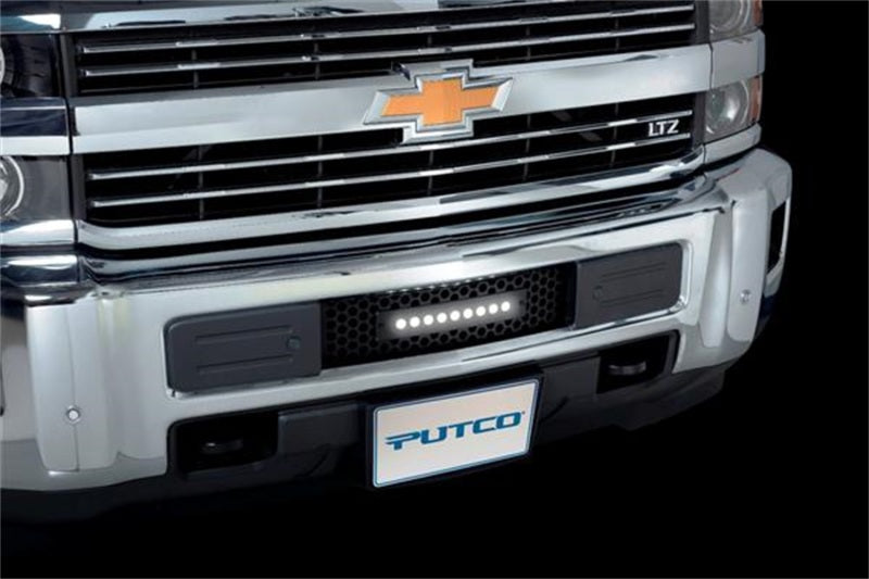 Load image into Gallery viewer, Putco 15-19 Chevy Silv HD SS Black Punch Design Bumper Grille Insert w/ Curved Flush 10in Light Bar
