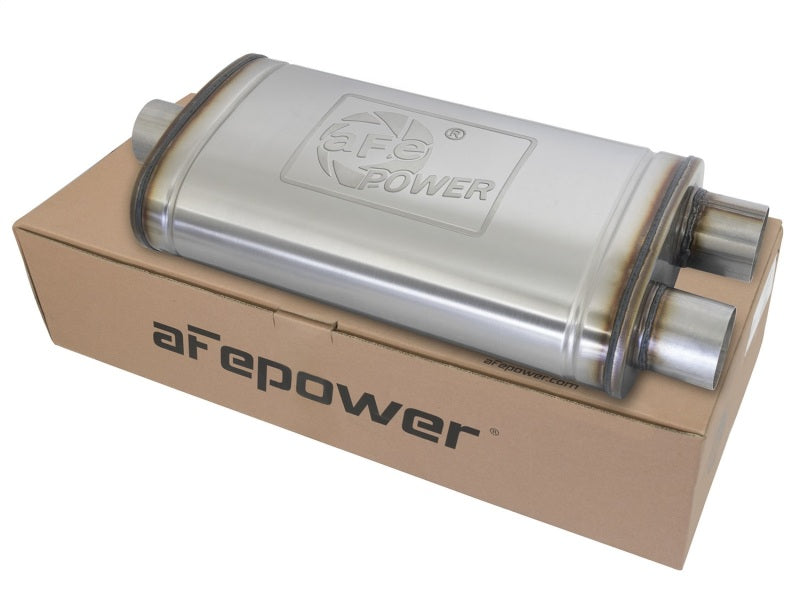 Load image into Gallery viewer, aFe MACHForce XP SS Muffler 3in Center Inlet / 3in Offset Outlet 22in L x 11in W x 6in H Body
