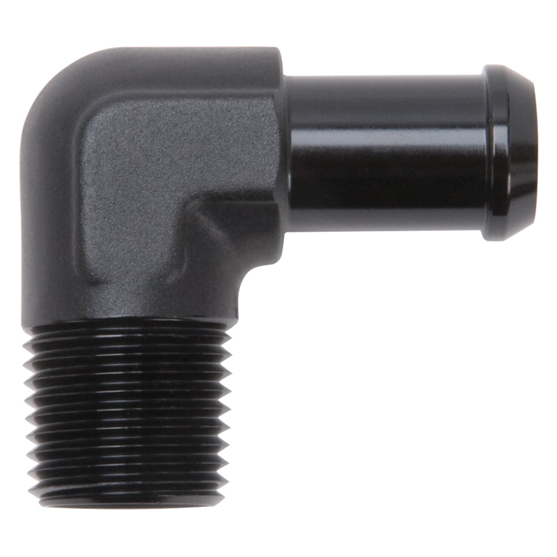 Load image into Gallery viewer, Edelbrock Hose End 90-Deg 1/2In NPT to 5/8In Barb Black Anodize
