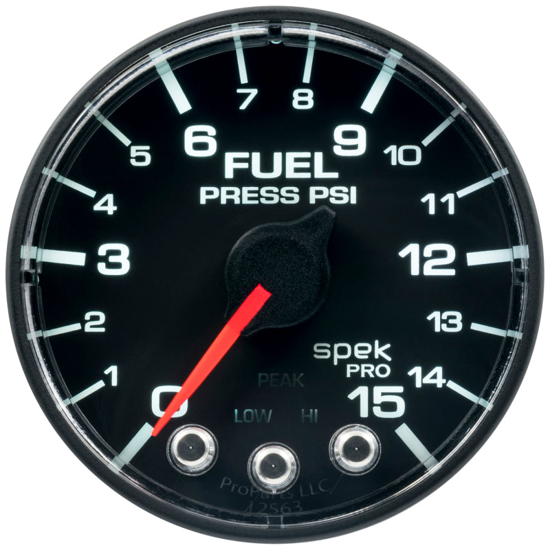 Load image into Gallery viewer, Autometer Spek-Pro Gauge Fuel Press 2 1/16in 15psi Stepper Motor W/Peak &amp; Warn Blk/Blk
