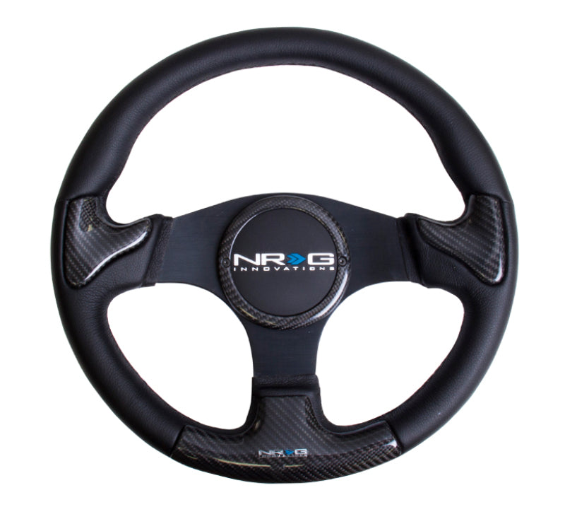 Load image into Gallery viewer, NRG Carbon Fiber Steering Wheel (350mm) Blk Frame Blk Stitching w/Rubber Cover Horn Button
