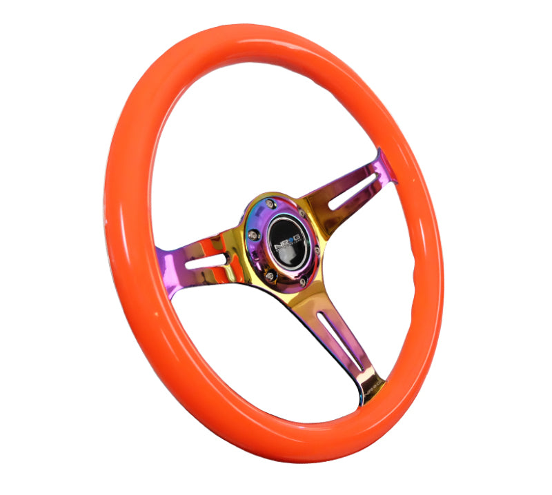 Load image into Gallery viewer, NRG Classic Wood Grain Steering Wheel (350mm) Neon Orange Color w/Neochrome Spokes
