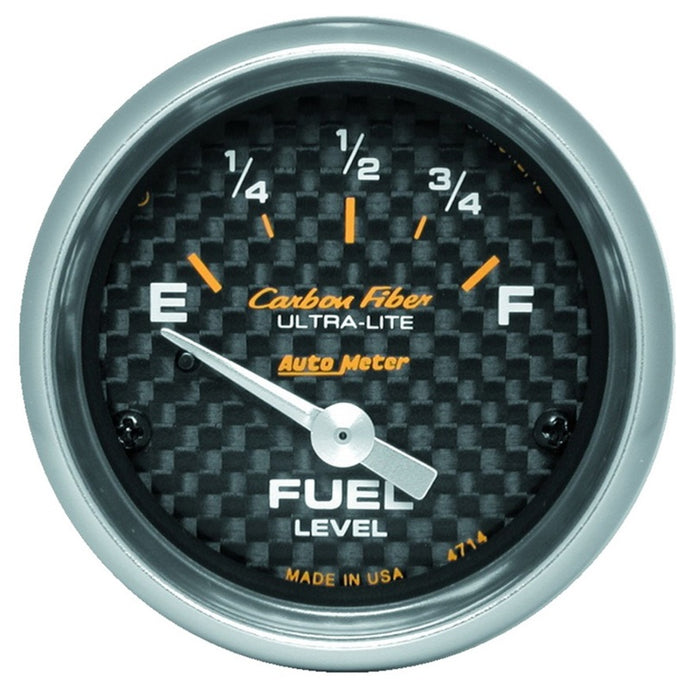Autometer Carbon Fiber 52mm 0E-90F Short Sweep Electronic Fuel Level Gauge