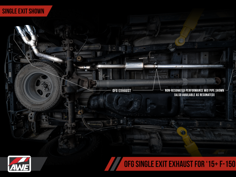 Load image into Gallery viewer, AWE Tuning 2015+ Ford F-150 0FG Single Exit Performance Exhaust System w/4.5in Chrome Silver Tips

