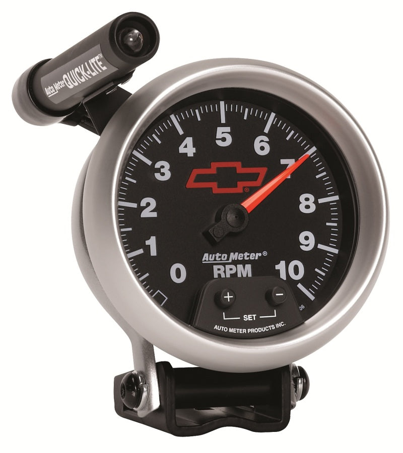 Load image into Gallery viewer, Autometer GM Red Bowtie Black 3-3/4in 0-10000 RPM Pedestal Mount Tachometer Quick-Lite
