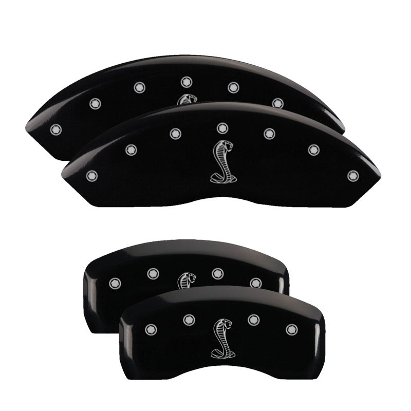 Load image into Gallery viewer, MGP 4 Caliper Covers Engraved Front &amp; Rear Tiffany Snake Black finish silver ch

