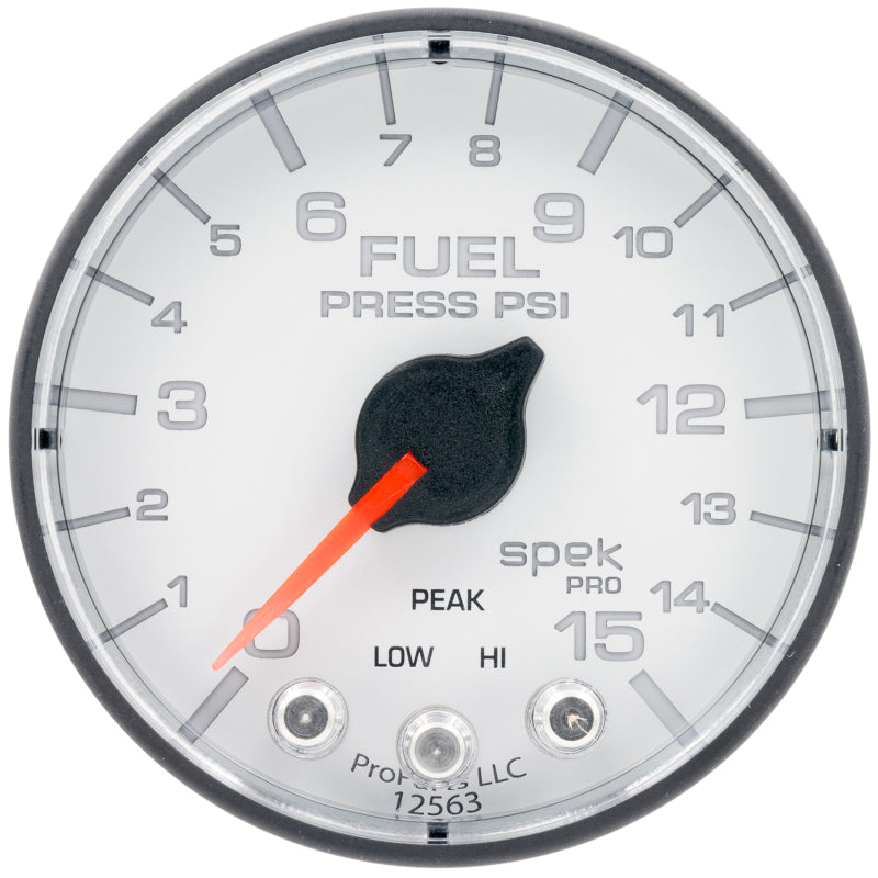 Load image into Gallery viewer, Autometer Spek-Pro Gauge Fuel Press 2 1/16in 15psi Stepper Motor W/Peak &amp; Warn Wht/Blk
