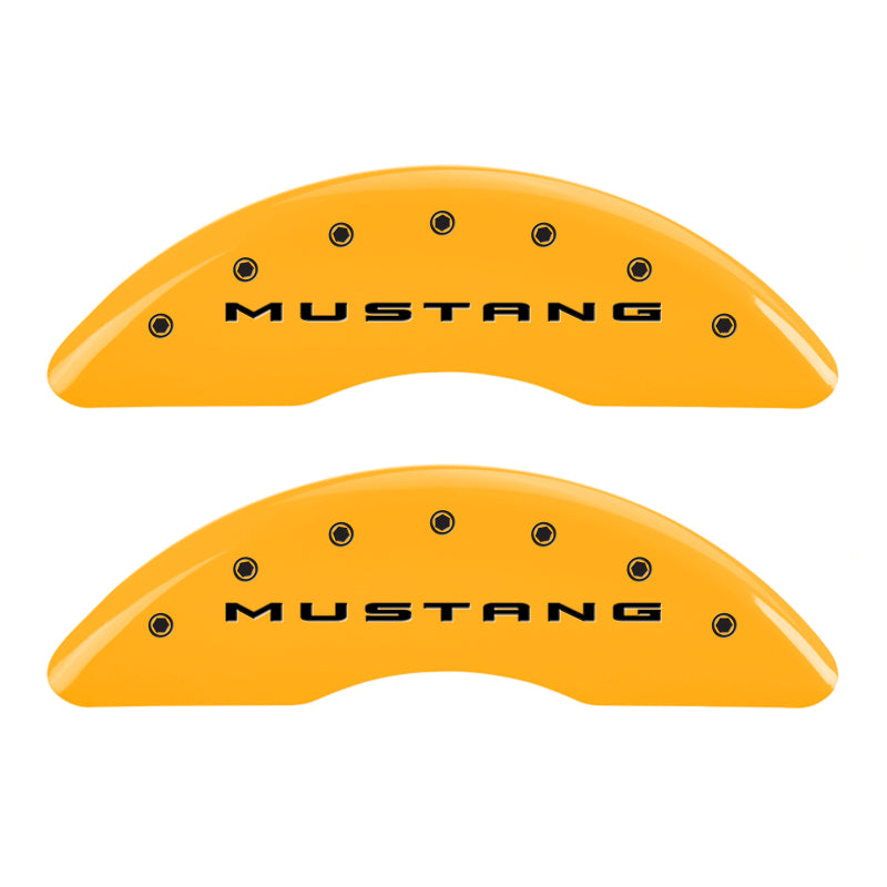 Load image into Gallery viewer, MGP 4 Caliper Covers Engraved Front 2015/Mustang Engraved Rear 2015/Bar &amp; Pony Yellow fnsh black ch
