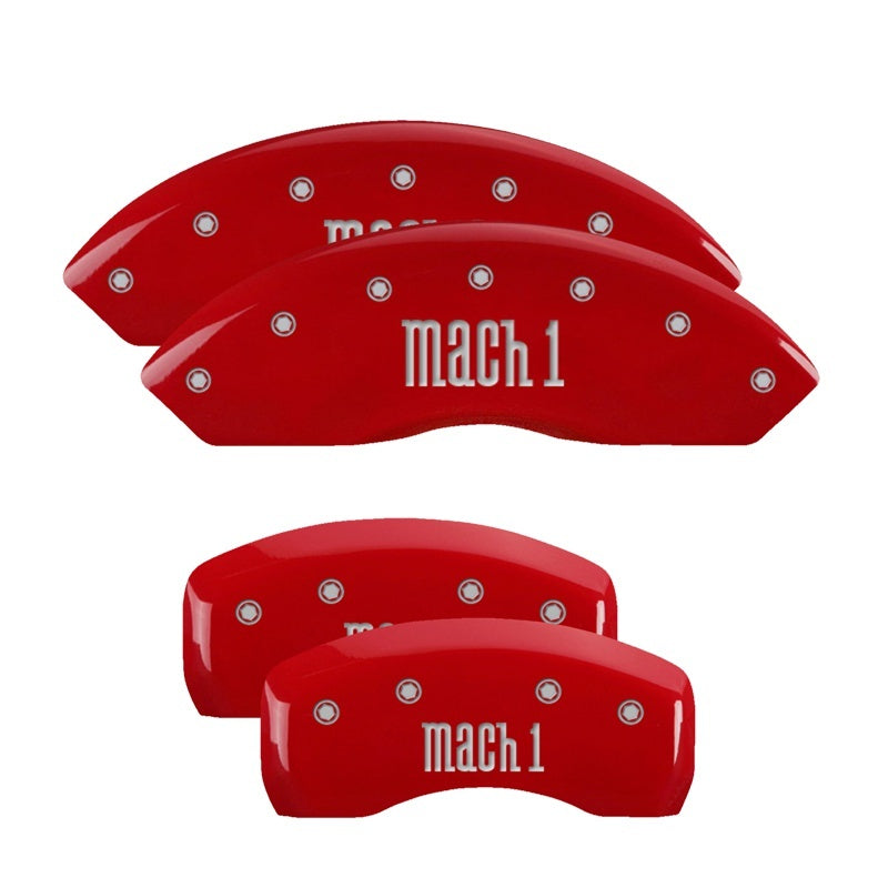 Load image into Gallery viewer, MGP 4 Caliper Covers Engraved Front &amp; Rear Mach 1 Red finish silver ch
