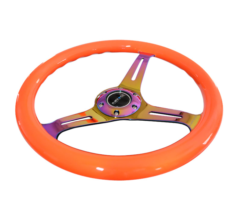 Load image into Gallery viewer, NRG Classic Wood Grain Steering Wheel (350mm) Neon Orange Color w/Neochrome Spokes
