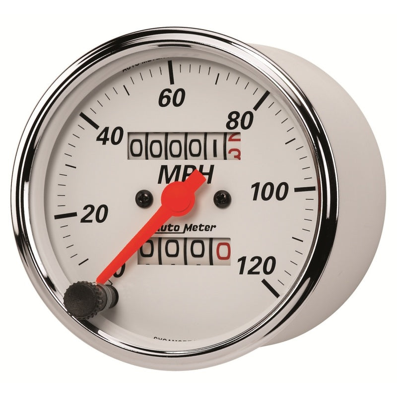 Load image into Gallery viewer, Autometer Arctic White 3-1/8in 0-120 MPH Mechanical Speedometer Gauge

