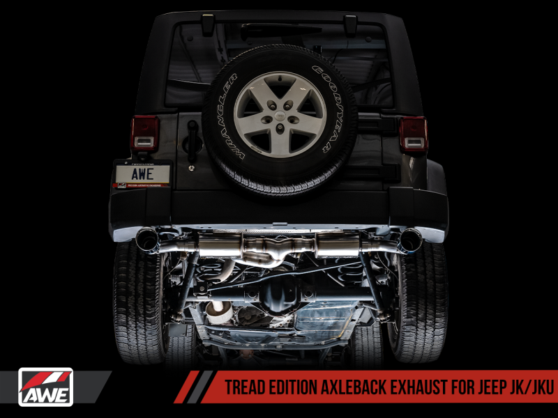 Load image into Gallery viewer, AWE Tuning 07-18 Jeep Wrangler JK/JKU 3.6L Tread Edition Axle-Back Dual Exhaust - Chrome Silver Tips
