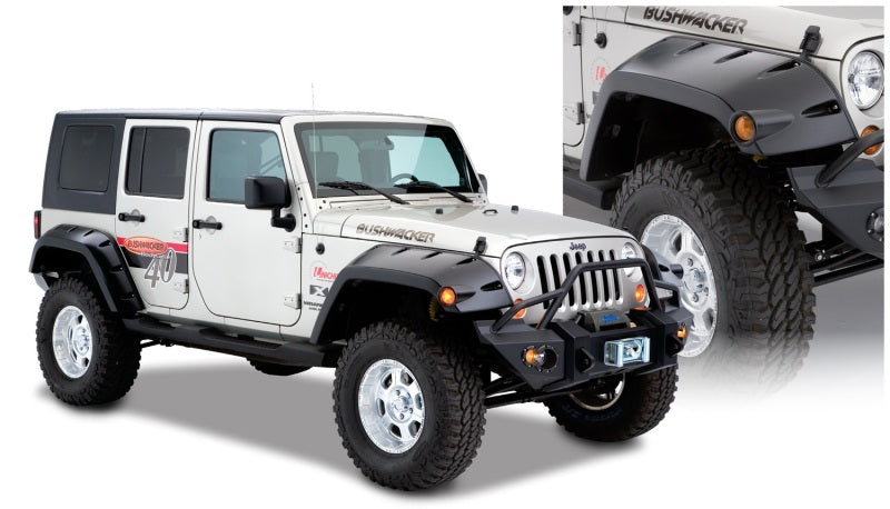 Load image into Gallery viewer, Bushwacker 07-18 Jeep Wrangler Max Pocket Style Flares 2pc Extended Coverage - Black
