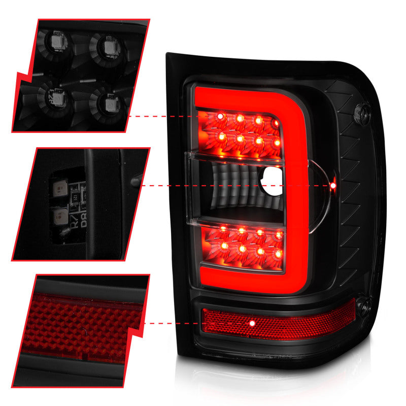 Load image into Gallery viewer, ANZO 01-11 Ford Ranger LED Taillights - Black Housing w/ Smoke Lens &amp; Light Bar
