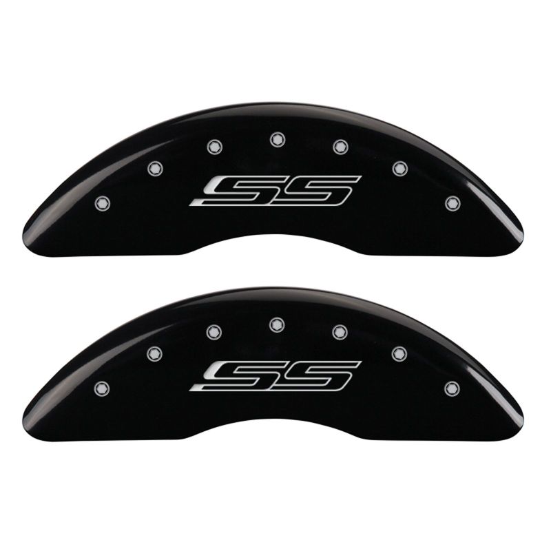 Load image into Gallery viewer, MGP 4 Caliper Covers Engraved Front &amp; Rear Gen 5/SS Black finish silver ch
