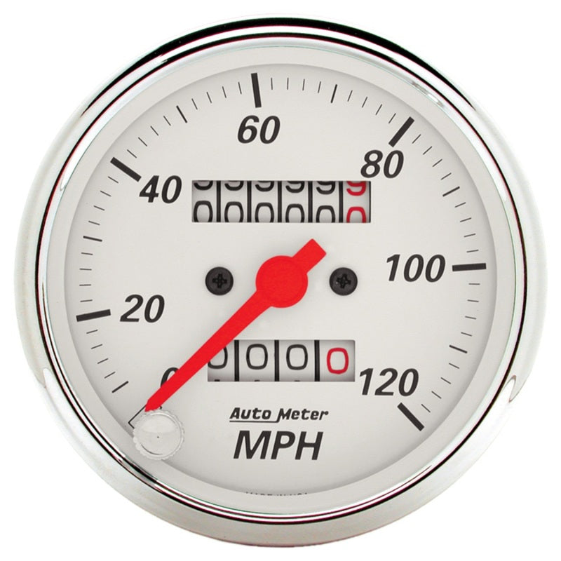 Load image into Gallery viewer, Autometer Arctic White 3-1/8in 0-120 MPH Mechanical Speedometer Gauge
