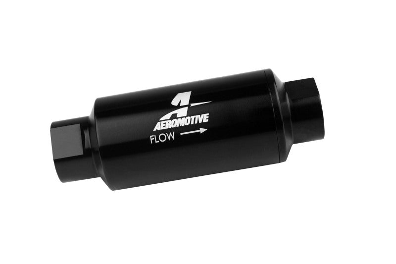 Load image into Gallery viewer, Aeromotive In-Line Fuel Filter 40-M Stainless Mesh Element ORB-10 Port (Bright-Dip Black) 2in. OD
