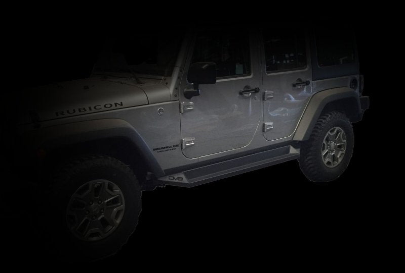 Load image into Gallery viewer, DV8 Offroad 07-18 Jeep Wrangler JK Plated Steel Rock Slider Steps - Matte Black (4 Door Only)
