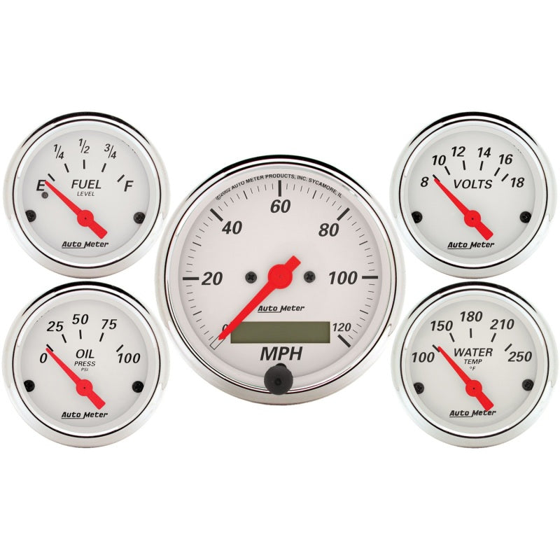 Load image into Gallery viewer, Autometer Arctic White 5 Pc Kit Box w/ Elec Speedo, Elec Oil Press, Water Temp, Volt, Fuel Level
