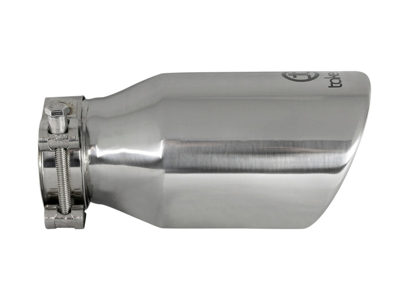 Load image into Gallery viewer, aFe Takeda 304 Stainless Steel Clamp-On Exhaust Tip 2.5in. Inlet / 4in. Outlet / 8in. L - Polished
