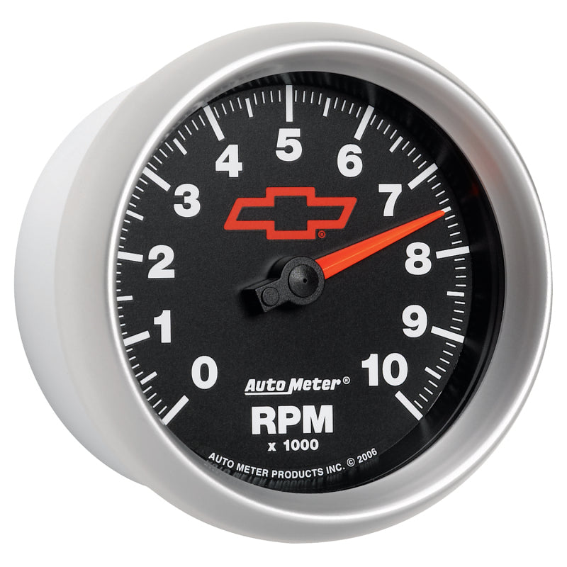 Load image into Gallery viewer, AutoMeter Gauge Tachometer 3-3/8in. 10K RPM In-Dash Chevy Red Bowtie Black
