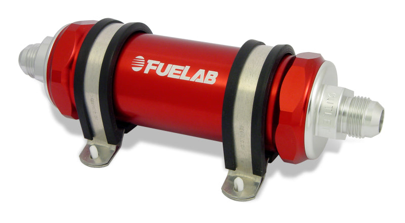 Load image into Gallery viewer, Fuelab 828 In-Line Fuel Filter Long -10AN In/Out 10 Micron Fabric - Red
