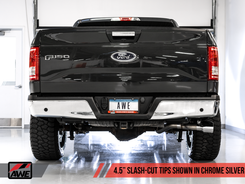 Load image into Gallery viewer, AWE Tuning 2015+ Ford F-150 0FG Single Exit Performance Exhaust System w/4.5in Chrome Silver Tips
