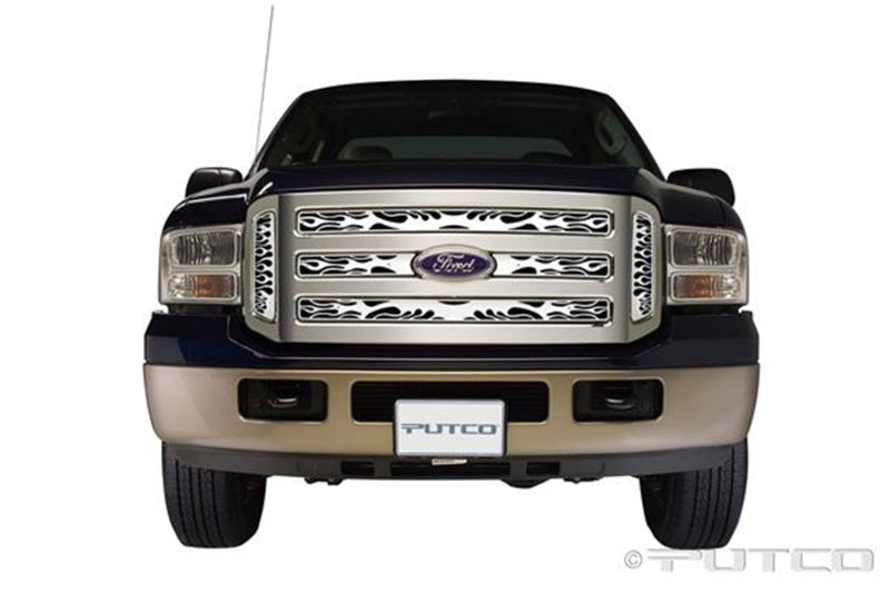 Load image into Gallery viewer, Putco 05-07 Ford SuperDuty - Including Side Vents Flaming Inferno Stainless Steel Grille
