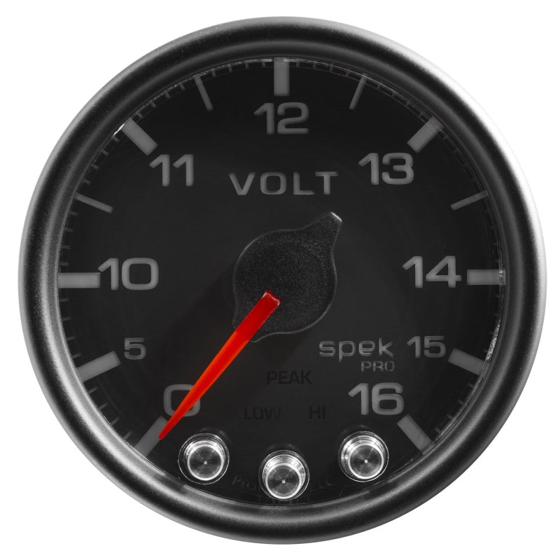 Load image into Gallery viewer, Autometer Spek-Pro Gauge Voltmeter 2 1/16in 16V Stepper Motor W/Peak &amp; Warn Blk/Blk
