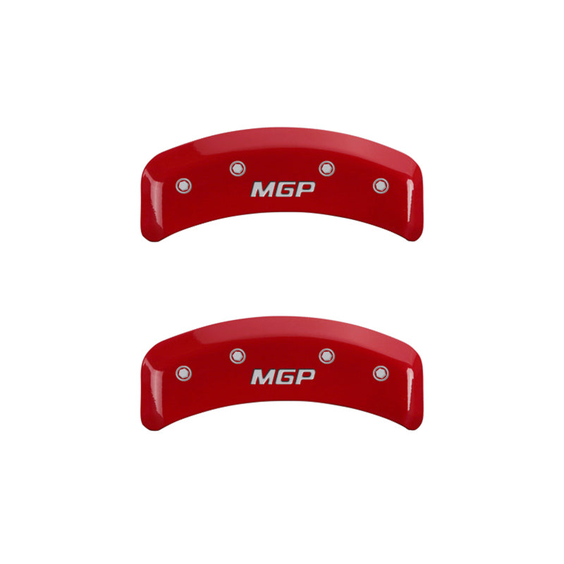 Load image into Gallery viewer, MGP 4 Caliper Covers Engraved Front &amp; Rear MGP Red Finish Silver Char 1988 Chevrolet Corvette
